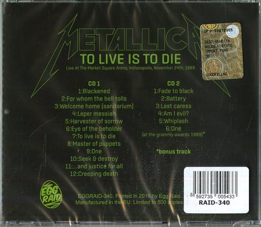 To Live Is to Die. Live at the Market Square Arena Indianapolis - CD Audio di Metallica - 2