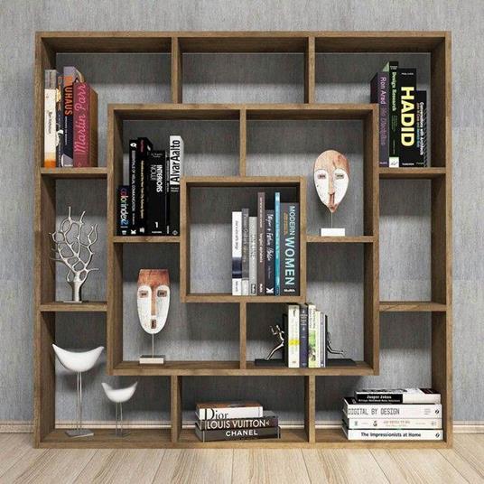Mobile da Parete Rovere in Legno Homemania Libreria Gant Scaffale Studio con Ripiani Grigio 123,6 x 22 x 123,6 cm da Salotto