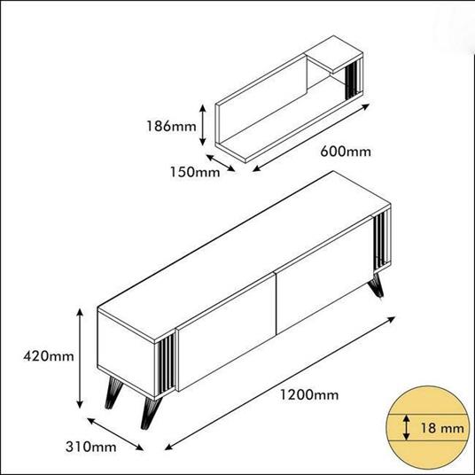 Mobile Porta Tv Nicol in Truciolare Melaminico, PVC, Antracite, Noce, Bianco, EPIKASA - 6