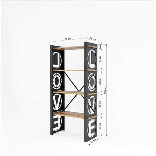HOMEMANIA Libreria Love. Scaffale. Con Ripiani, Mensole. Da Parete, Ufficio,  Soggiorno. Nero in Metallo, Legno, 70 x 35 x 150 cm - Homemania - Casa e  Cucina | IBS