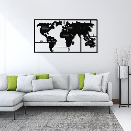 HOMEMANIA Decorazione in Metallo World Map Series - Wall Art Muro - Mondo - per Soggiorno, Camera - Nero in Metallo, 90 x 2 x 55 cm - 2