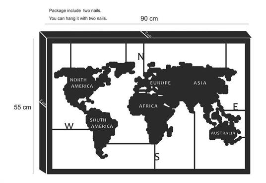 HOMEMANIA Decorazione in Metallo World Map Series - Wall Art Muro - Mondo - per Soggiorno, Camera - Nero in Metallo, 90 x 2 x 55 cm - 3