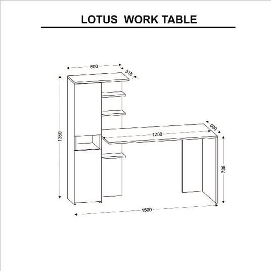 mensole Porte 150 X 60 X 135cm Truciolare Melaminico Ufficio 150 x 60 x 135 cm Sala Metallo Bianco in melamina in agglomerato Studio Homemania Lotus-Scrivania con libreria 