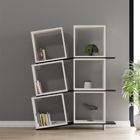 HOMEMANIA Libreria Balance con Ripiani, Mensole da Parete, Ufficio, Soggiorno Bianco, Antracite in Truciolare Melaminico, 115 x 25 x 147 cm - 2