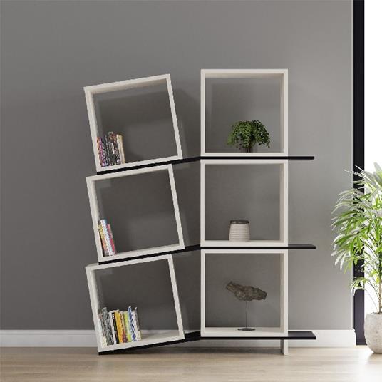 HOMEMANIA Libreria Balance con Ripiani, Mensole da Parete, Ufficio, Soggiorno Bianco, Antracite in Truciolare Melaminico, 115 x 25 x 147 cm - 2