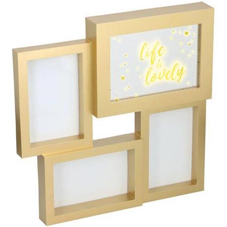 Cornice Portafoto con 3 Porta Foto 10x15cm e Specchio Scritta Luminosa Luce LED