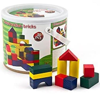 Playset Costruzioni in Legno 50 Mattoncini Giocattolo Bambini Gioco Educativo