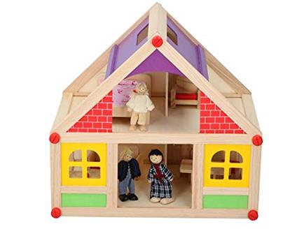 Marionette Wooden Toys – Casa delle bambole in legno con mobili e bambole – 11 pezzi