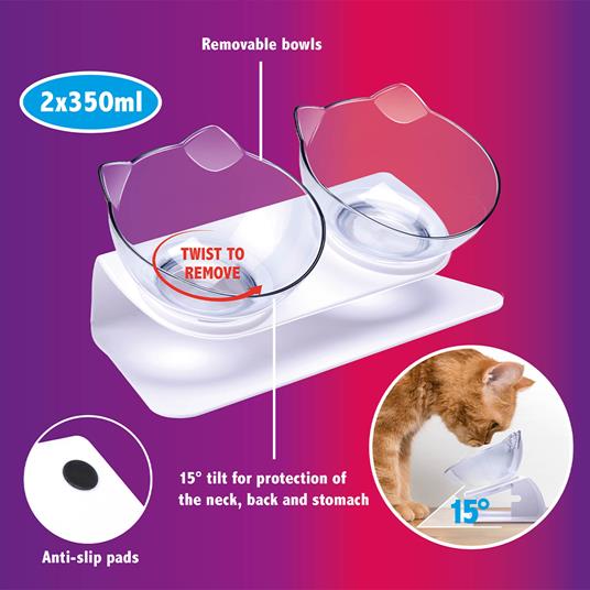 Ciotole per Gatti e Cani 2 in 1 con Supporto Rialzato di 15° Dispenser Animali - 2