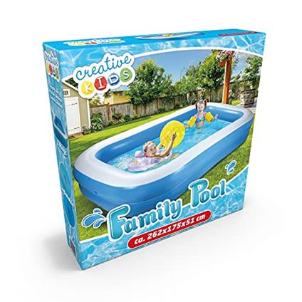 Creative Kids Piscina gonfiabile – rettangolare – 262 x 175 x 51 cm – Max 778 litri – 2 anelli