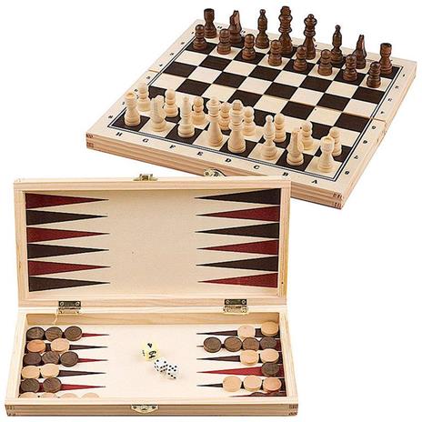 Dama Scacchi e Backgammon Gioco Box in Legno 3 in 1 Giochi Di Società Scatola - 2