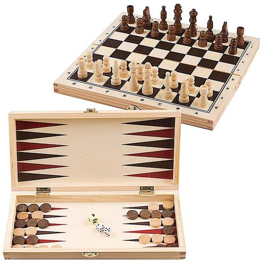 Dama Scacchi e Backgammon Gioco Box in Legno 3 in 1 Giochi Di Società Scatola - 2