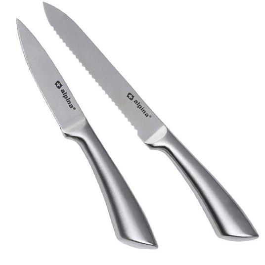 Set 2 Coltelli da Cucina Coltello con Lama Seghettata e Liscia in Acciaio Inox