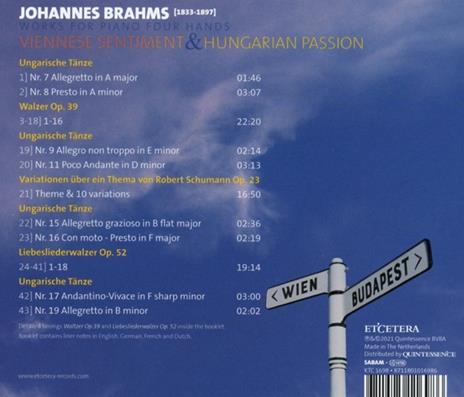 Viennese Sentiment & Hungarian Passion - Piano For 4 Hands - CD Audio di Johannes Brahms,Jan Vermeulen - 2