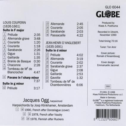 Musica per clavicembalo - CD Audio di Louis Couperin,Jean-Henri D'Anglebert,Jacques Ogg