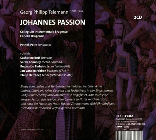 La Passione secondo Giovanni - CD Audio di Georg Philipp Telemann,Collegium Instrumentale Brugense - 2