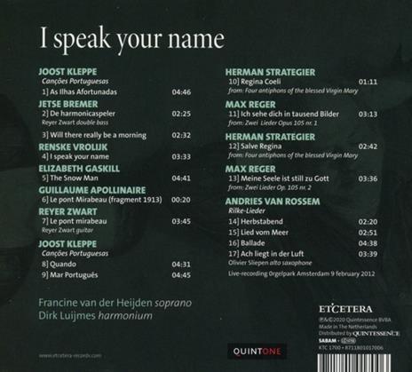 I Speak Your Name - CD Audio di Francine Van Der Heijden - 2
