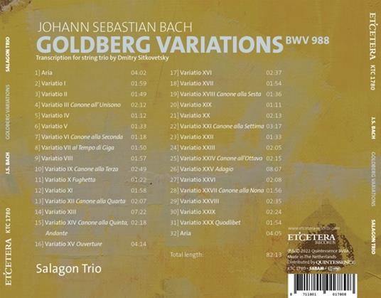 Bach. Goldberg Variations (Arr. For String Trio) - CD Audio di Salagon Trio - 2
