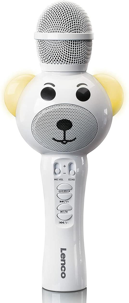 Lenco-BMC-060WH Microfono per Karaoke Bluetooth, Colore Bianco, BMC-060WH