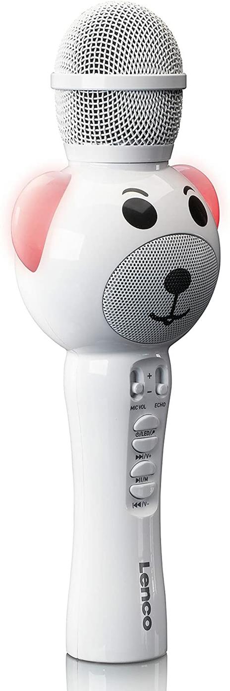 Lenco-BMC-060WH Microfono per Karaoke Bluetooth, Colore Bianco, BMC-060WH - 3