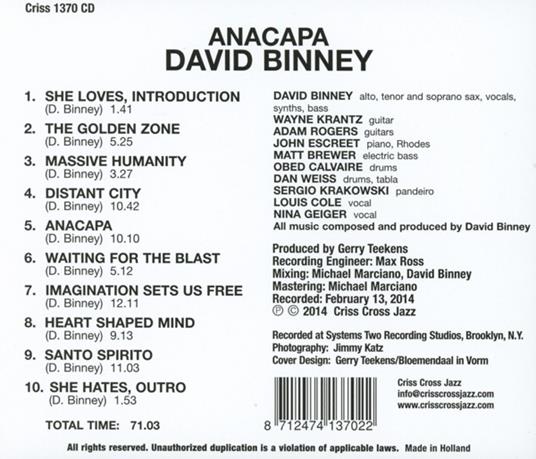 Anacapa - CD Audio di David Binney - 2
