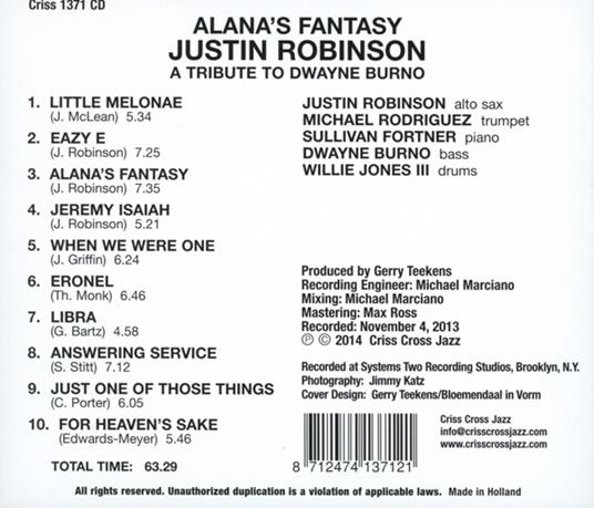 Alana's Fantasy - CD Audio di Justin Robinson - 2