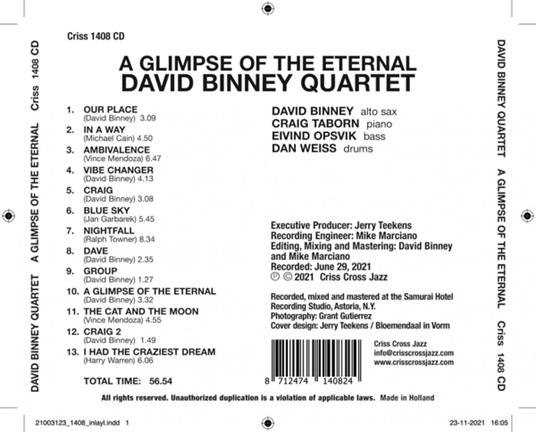 A Glimpse of the Eternal - CD Audio di David Binney - 2