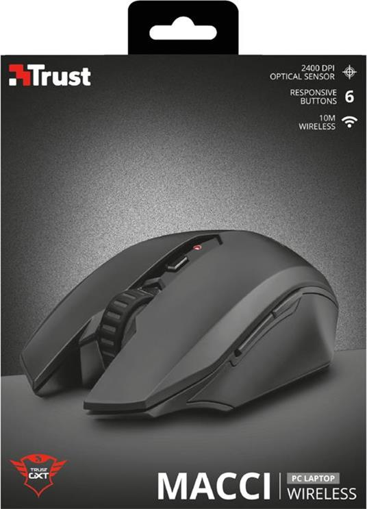 Trust GXT 115 Macci Mouse Gaming Ambidestro RF Wireless Ottico 2400 DPI Nero - 4