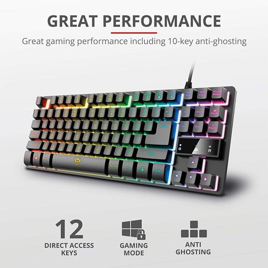 Trust Tastiera Gaming GXT 833 Thado, in Metallo con illuminazione LED Multicolore, Layout Italiano QWERTY, Design Compatto TKL (più piccolo del 20%), Anti-Ghosting, USB Plug & Play, PC/Computer - 2