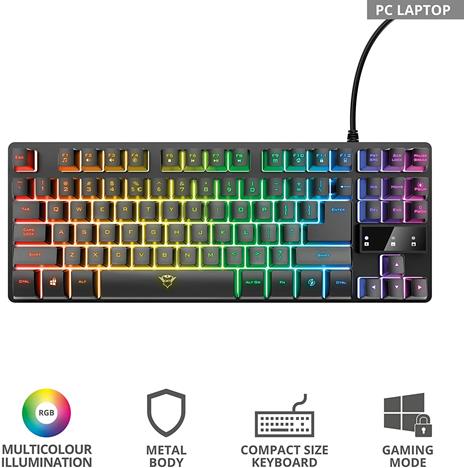 Trust Tastiera Gaming GXT 833 Thado, in Metallo con illuminazione LED Multicolore, Layout Italiano QWERTY, Design Compatto TKL (più piccolo del 20%), Anti-Ghosting, USB Plug & Play, PC/Computer - 5
