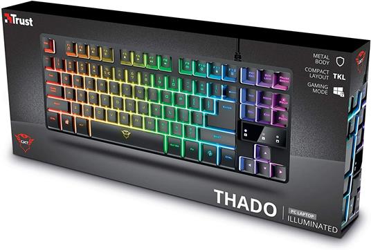 Trust Tastiera Gaming GXT 833 Thado, in Metallo con illuminazione LED Multicolore, Layout Italiano QWERTY, Design Compatto TKL (più piccolo del 20%), Anti-Ghosting, USB Plug & Play, PC/Computer - 6