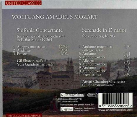 Sinfonia Concertante, Serenade In D Major - CD Audio di Wolfgang Amadeus Mozart - 2
