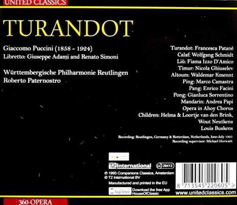 Turandot - CD Audio di Giacomo Puccini,Roberto Paternostro,Francesca Patanè,Wolfgang Schmidt - 2