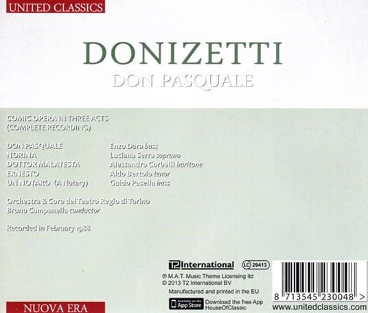 Don Pasquale - CD Audio di Gaetano Donizetti,Luciana Serra,Enzo Dara,Bruno Campanella - 2
