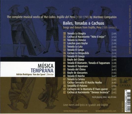 Bailes, Tonadas and Cachuas - CD Audio di Musica Temprana - 3