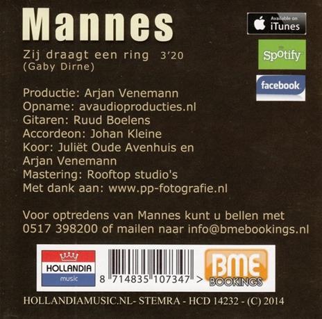 Zij Draagt Een Ring - CD Audio Singolo di Mannes - 2
