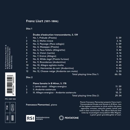 Transcendental Etudes & Piano Sonata - CD Audio di Franz Liszt,Francesco Piemontesi - 2