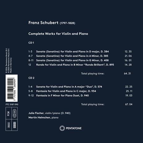 Complete Works for Violin and Piano - CD Audio di Franz Schubert,Julia Fischer - 2