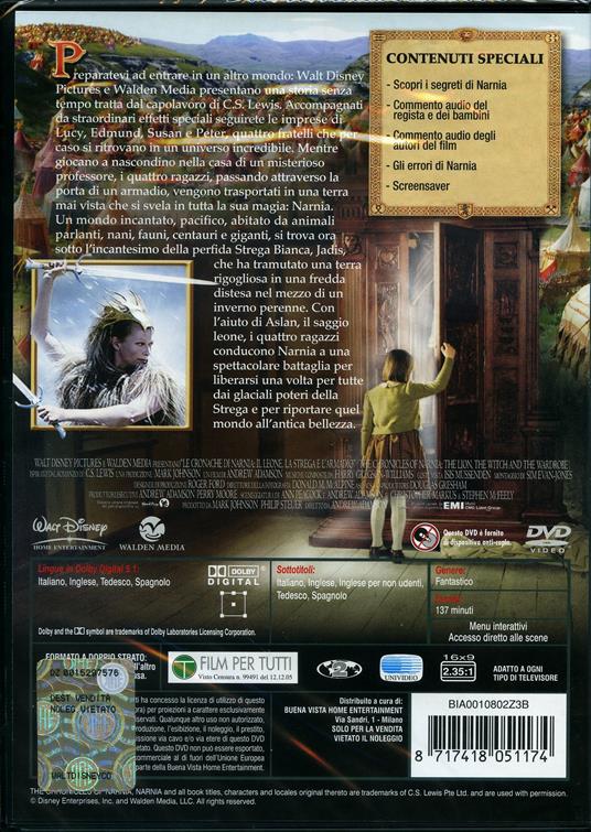 Le cronache di Narnia: il leone, la strega e l'armadio (1 DVD) di Andrew Adamson - DVD - 2