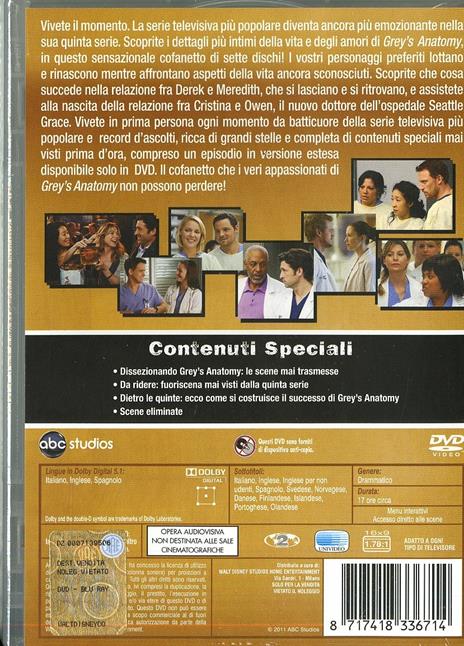 Grey's Anatomy. Stagione 5 (Serie TV ita) (7 DVD) di Rob Corn,Michael Pressman,Eric Stoltz - DVD - 2