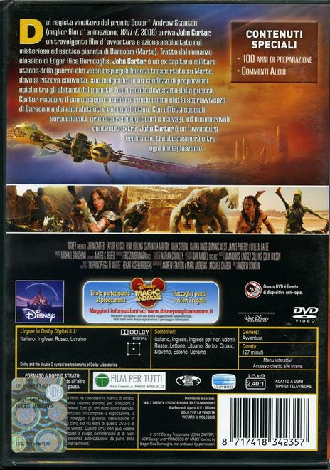 John Carter di Andrew Stanton - DVD - 2