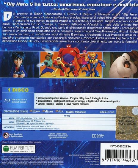 Big Hero 6 di Don Hall,Chris Williams - Blu-ray - 2