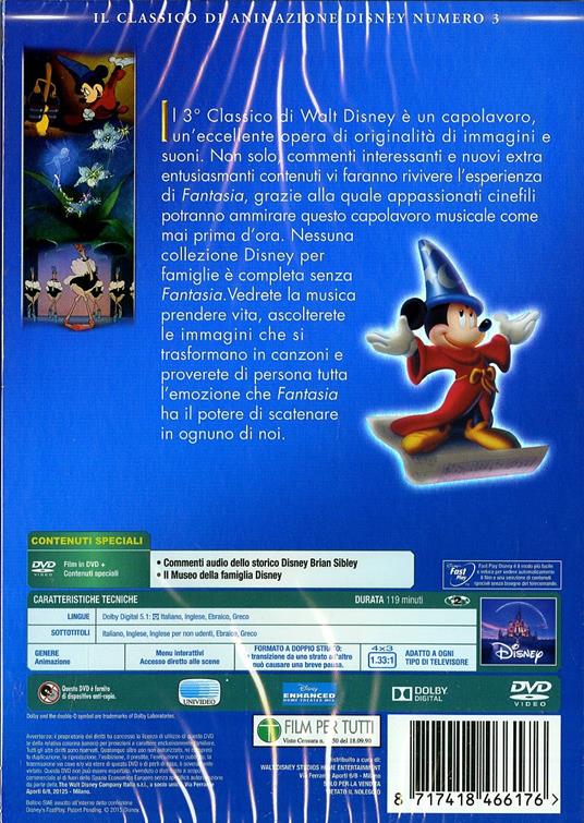 Fantasia (DVD) di James Algar,Bill Roberts,Paul Satterfield,Hamilton Luske,Wilfred Jackson,Samuel Armstrong,Norman Ferguson,T. Hee,Jim Handley,Ford Beebe - DVD - 2