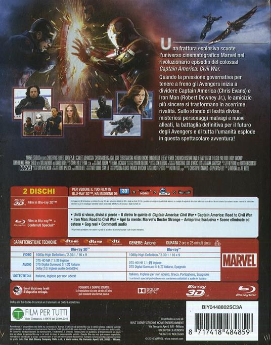 Captain America. Civil War 3D (Blu-ray + Blu-ray 3D) di Anthony Russo,Joe Russo - 3