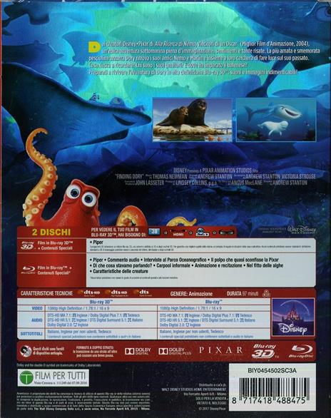Alla ricerca di Dory 3D (Blu-ray + Blu-ray 3D) di Angus MacLane,Andrew Stanton - Blu-ray + Blu-ray 3D - 2