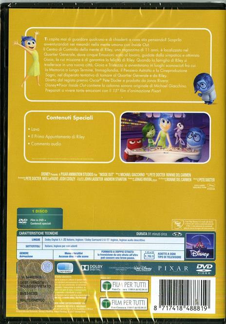 Inside Out (DVD) di Pete Docter,Ronnie Del Carmen - DVD - 2