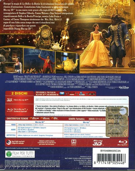 La bella e la bestia. Live Action. Con Steelbook (Blu-ray + Blu-ray 3D) di Bill Condon - Blu-ray + Blu-ray 3D - 2
