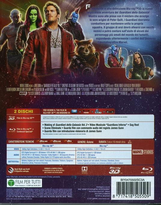 Guardiani della Galassia Vol. 2 (Blu-ray + Blu-ray 3D) di James Gunn - Blu-ray + Blu-ray 3D - 2