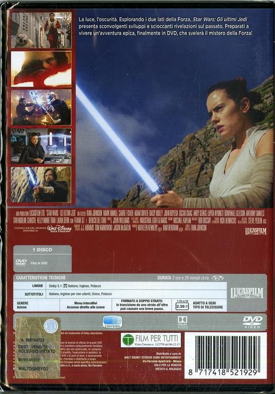 Star Wars. Gli ultimi Jedi (DVD) di Rian Johnson - DVD - 2