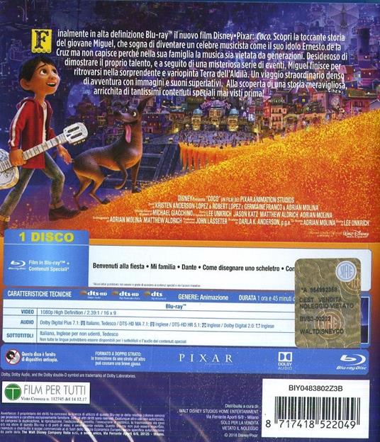 Coco (Blu-ray) di Lee Unkrich,Adrian Molina - Blu-ray - 2